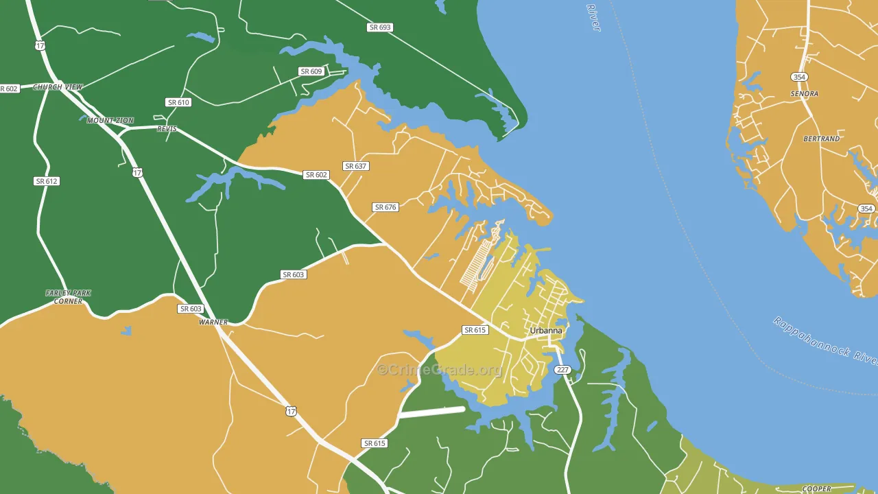 Urbanna, VA Map of Theft Rates