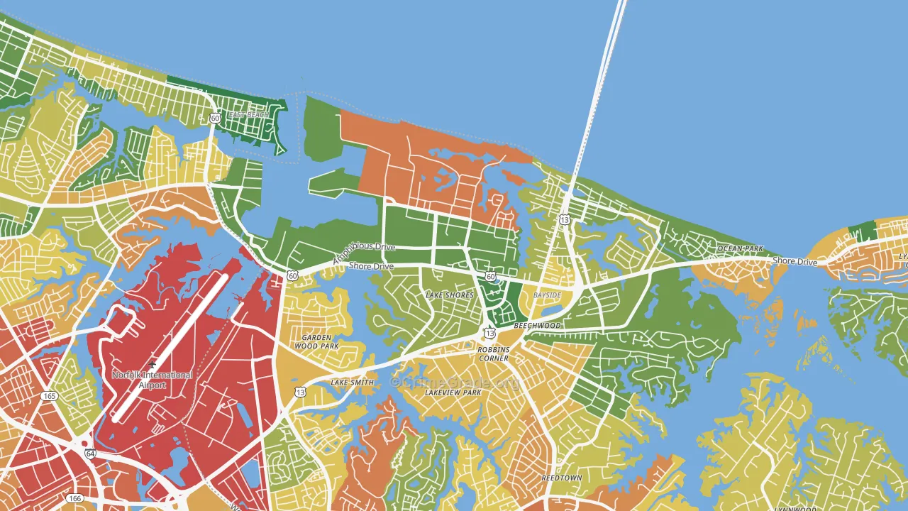 US Navy Little Creek Amphibious Base, Norfolk, VA Map of Theft Rates