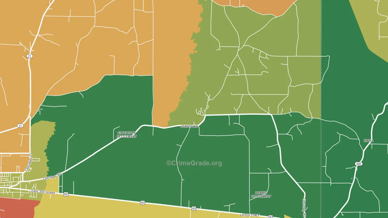 Usrytown, MS Map of Theft Rates