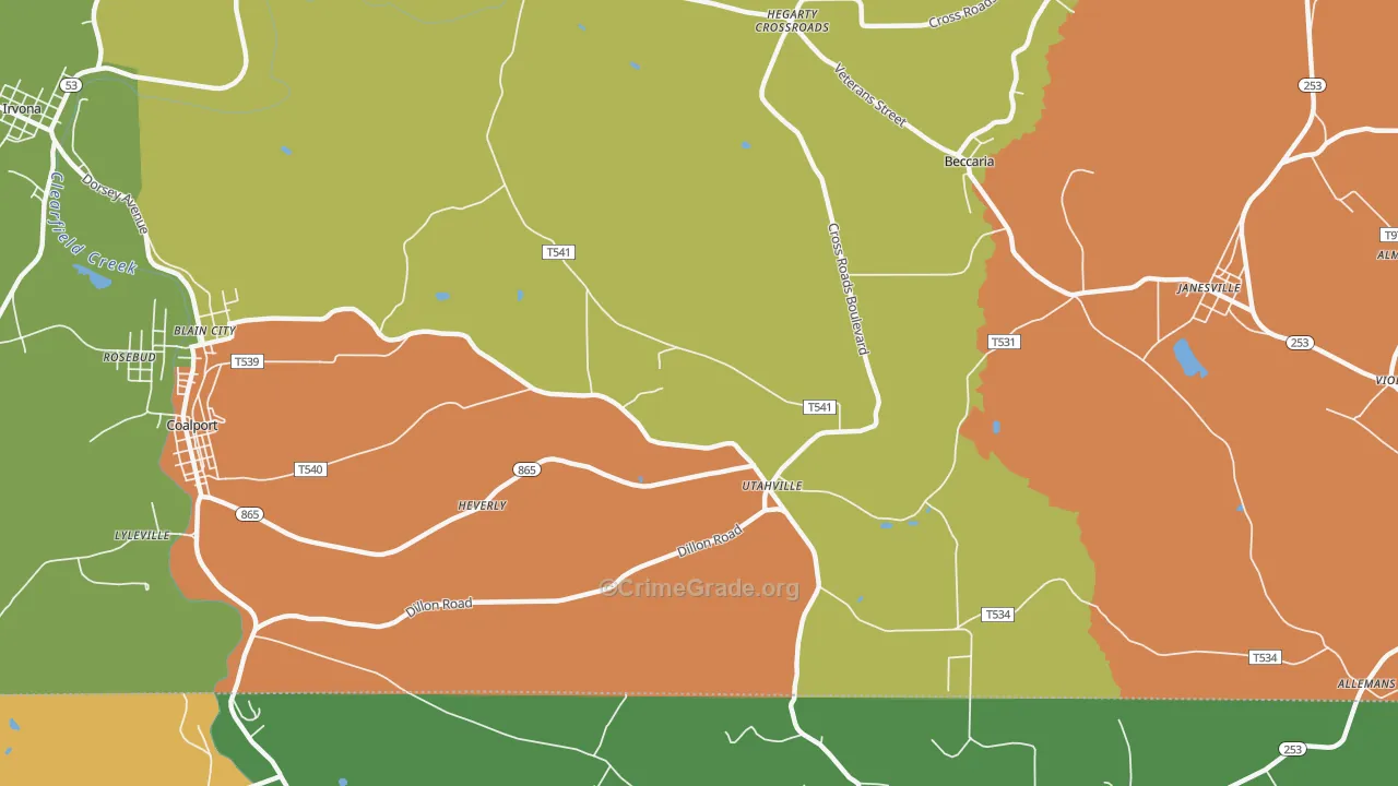 Utahville, PA Map of Theft Rates