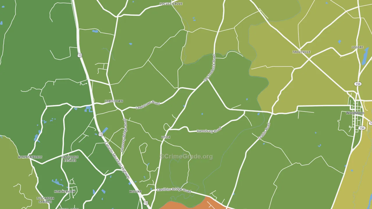 Utica, MD Map of Theft Rates