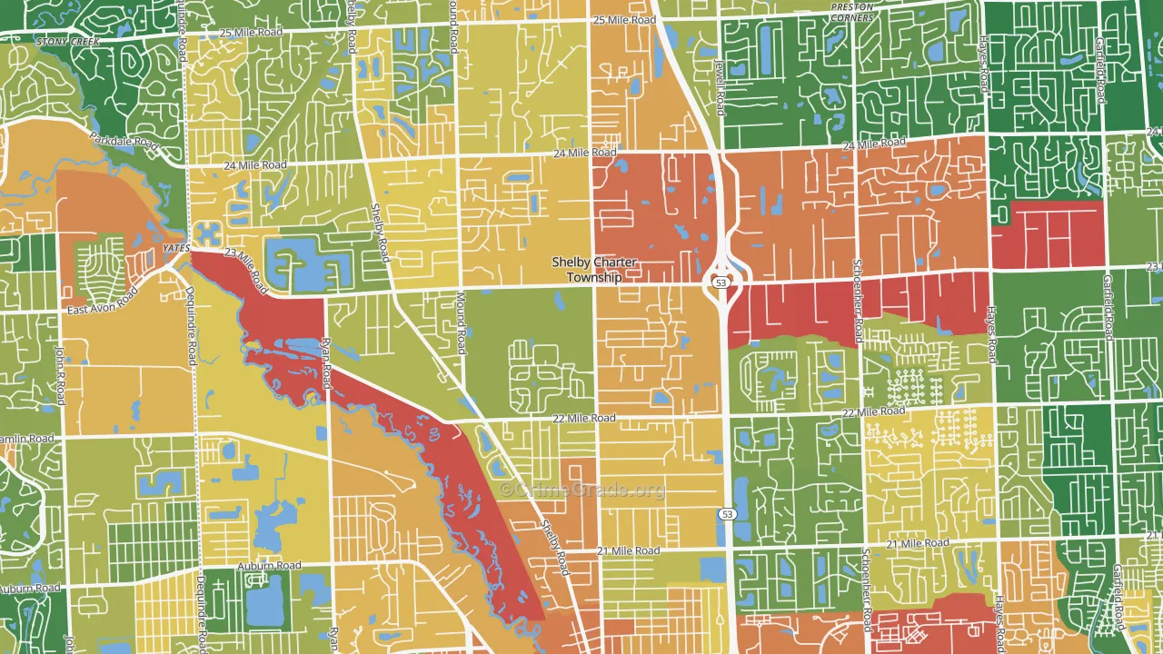 Utica, MI Map of Theft Rates