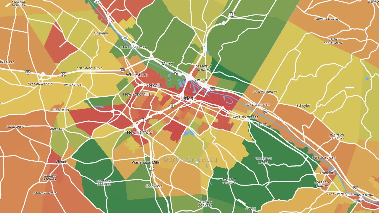 Utica, NY Map of Theft Rates