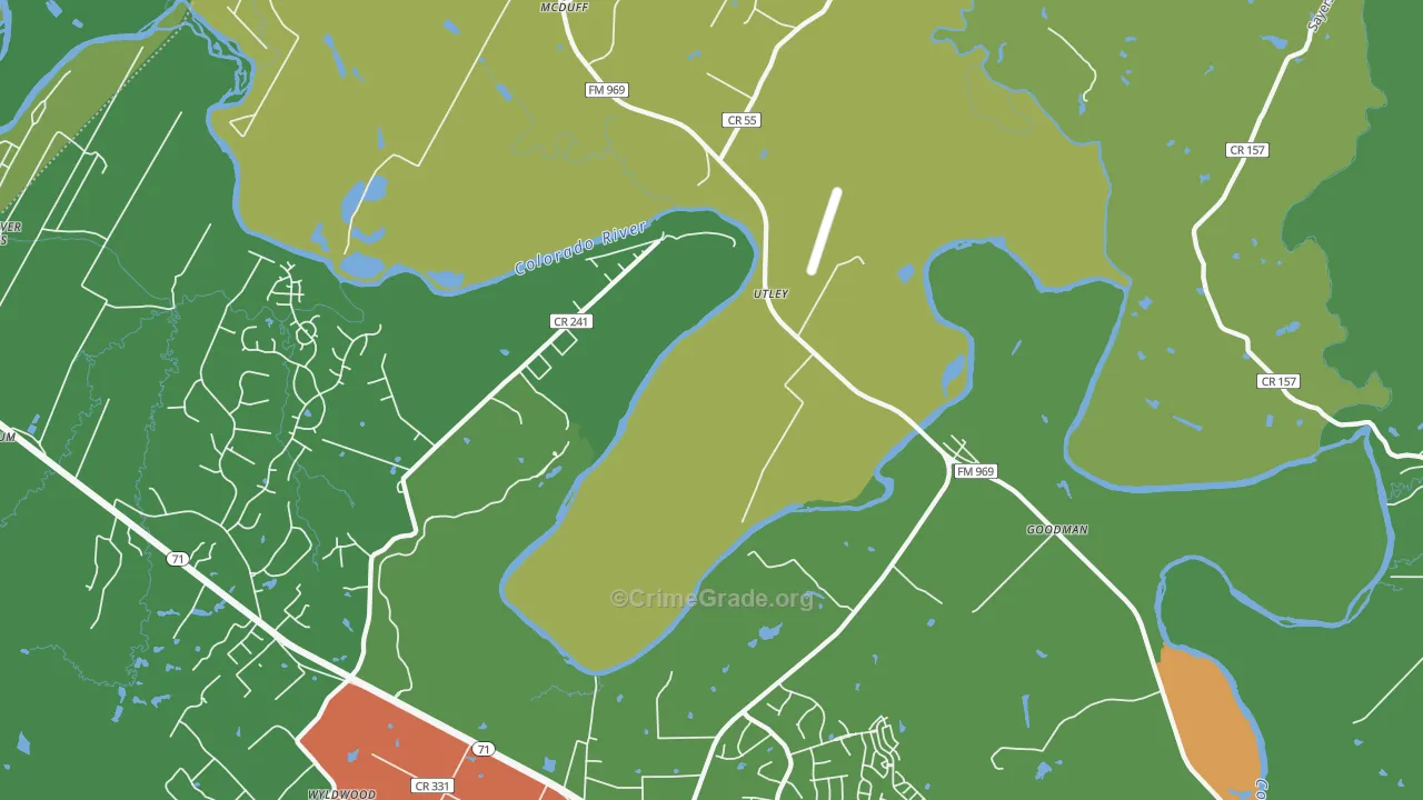 Utley, TX Map of Theft Rates