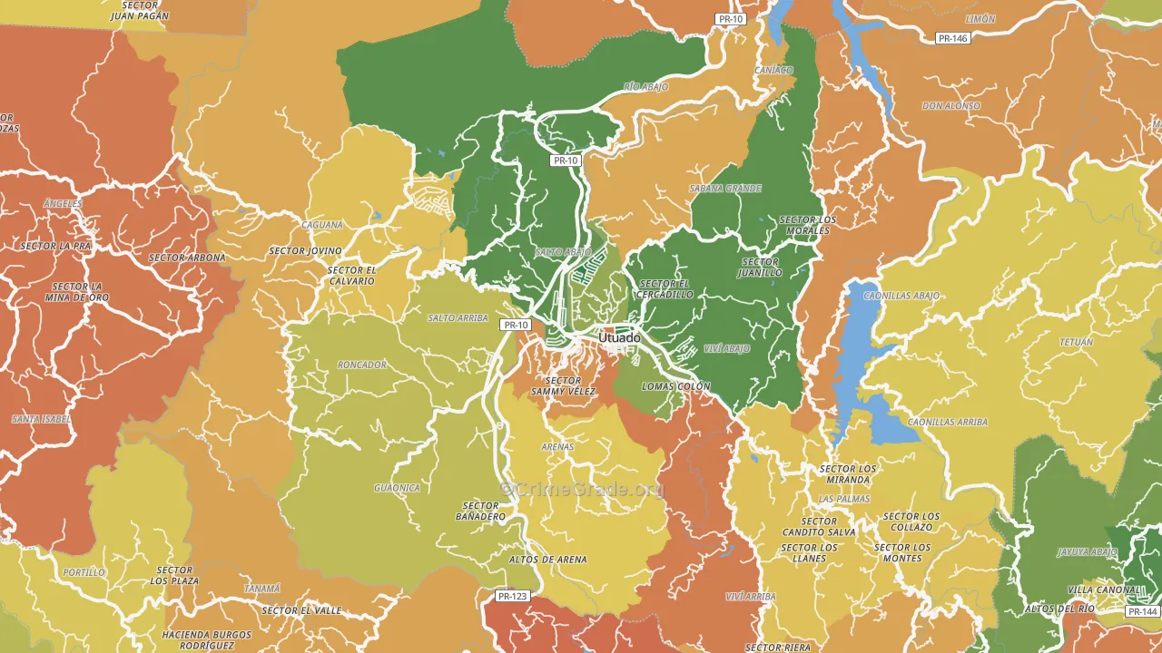 Utuado Municipio, PR Map of Theft Rates