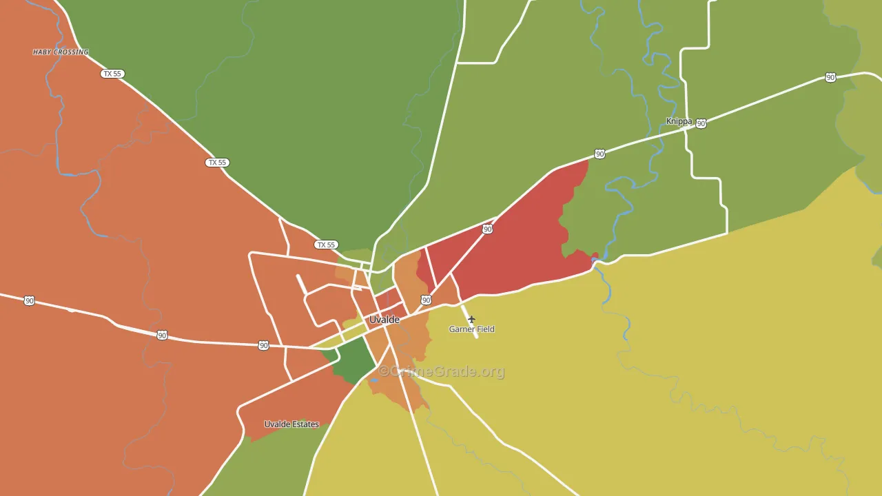 Uvalde County, TX Map of Theft Rates