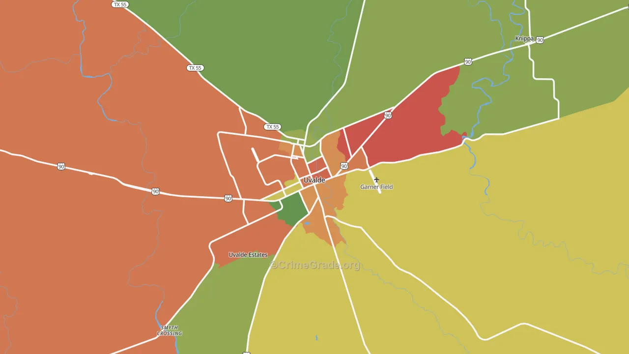Uvalde, TX Map of Theft Rates
