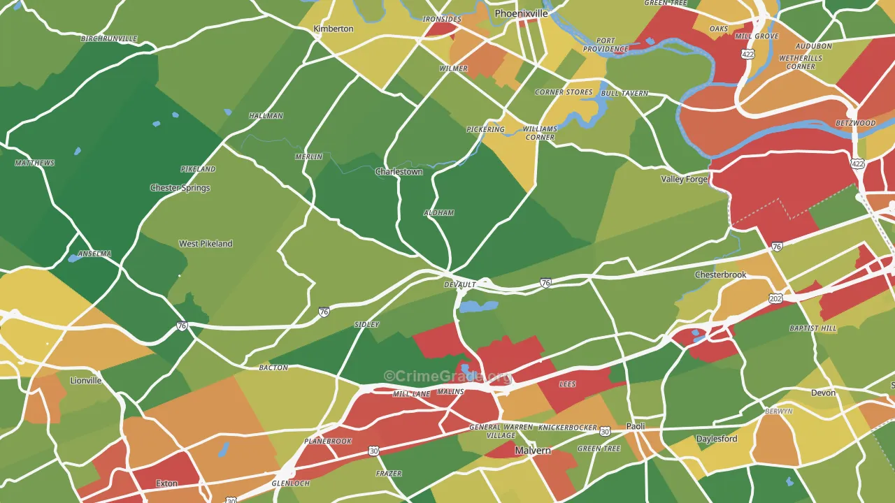 Uwchland, PA Map of Theft Rates
