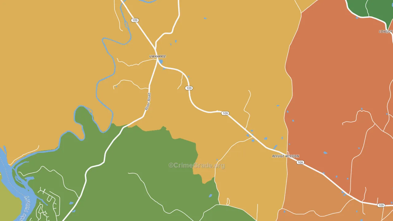 Uwharrie, NC Map of Theft Rates