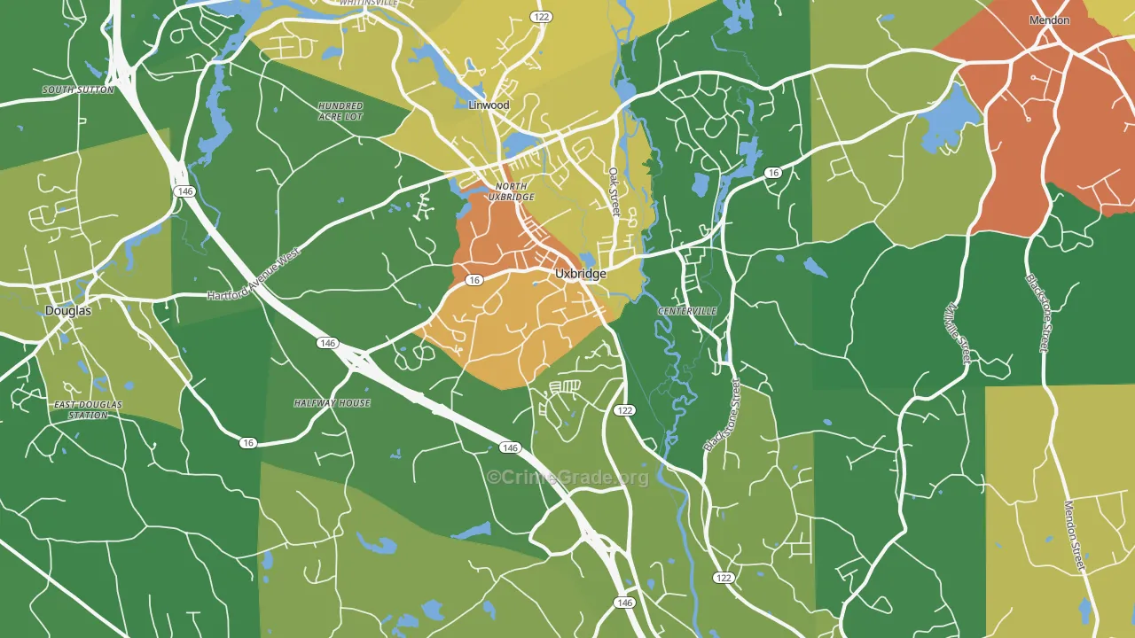 Uxbridge, MA Map of Theft Rates
