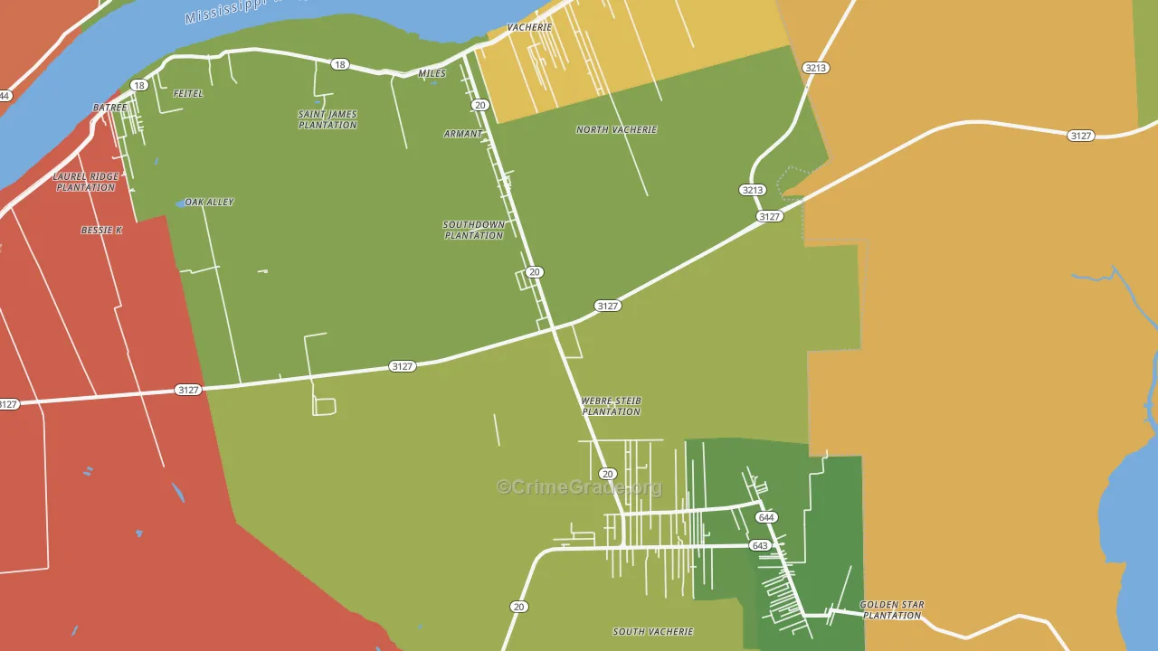 Vacherie, LA Map of Theft Rates
