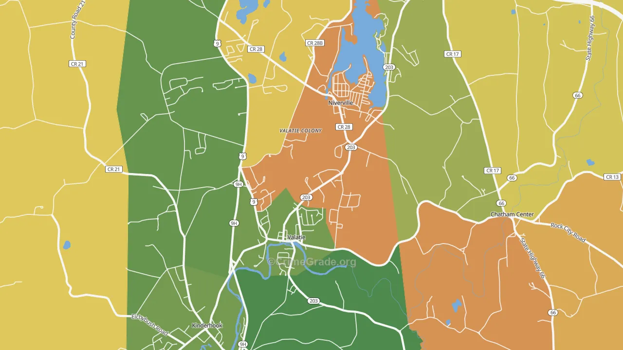 Valatie, NY Map of Theft Rates
