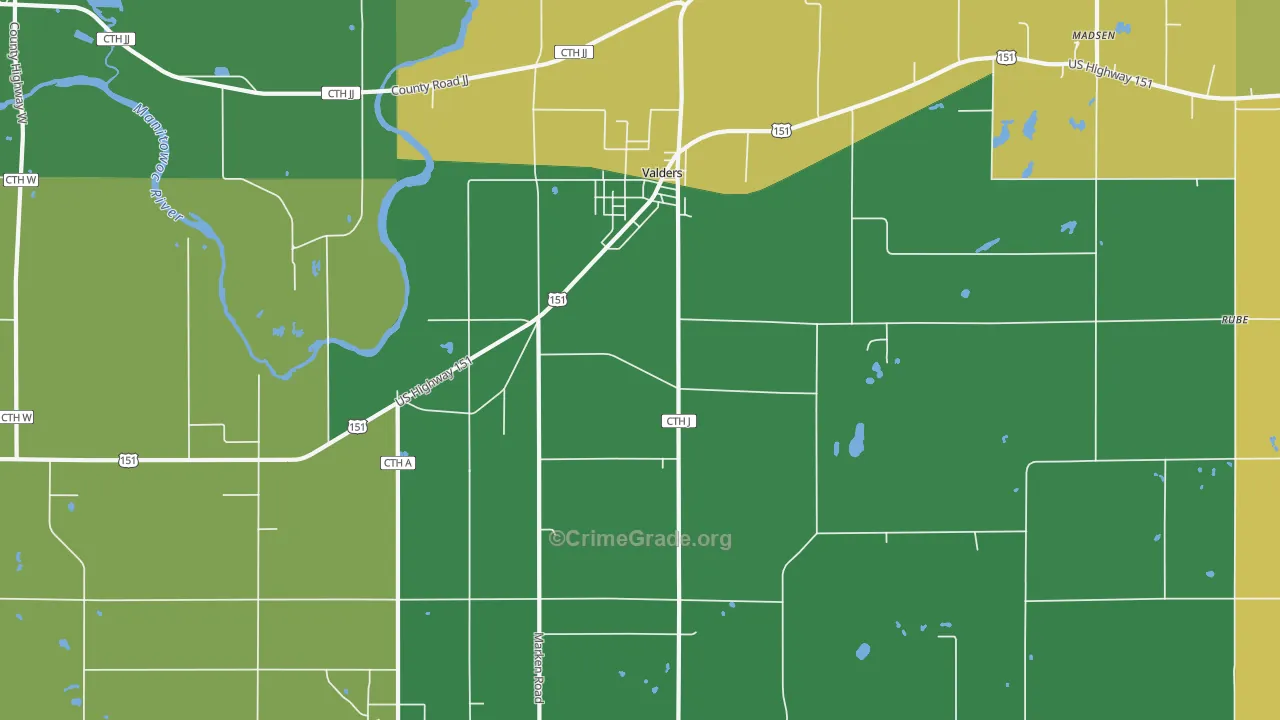 Valders, WI Map of Theft Rates