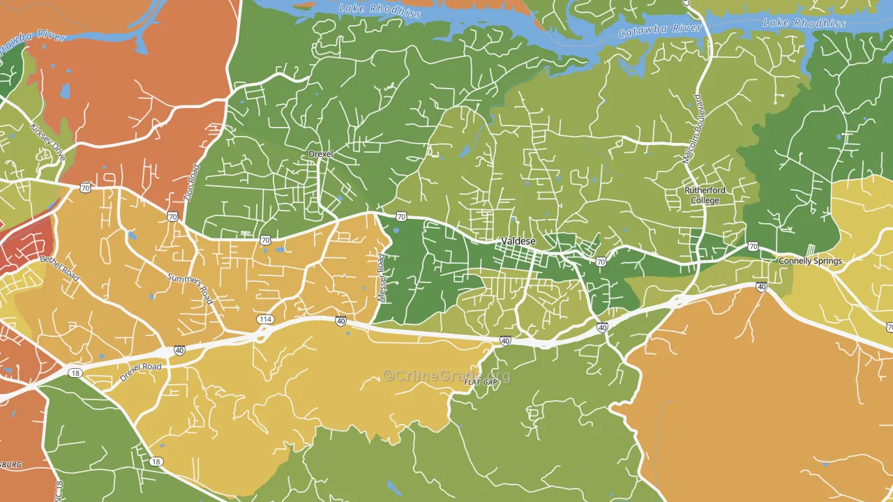 Valdese, NC Map of Theft Rates