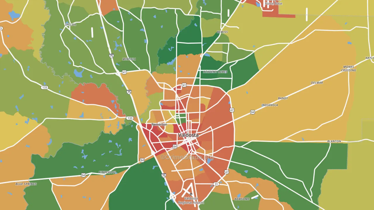 Valdosta, GA Map of Theft Rates