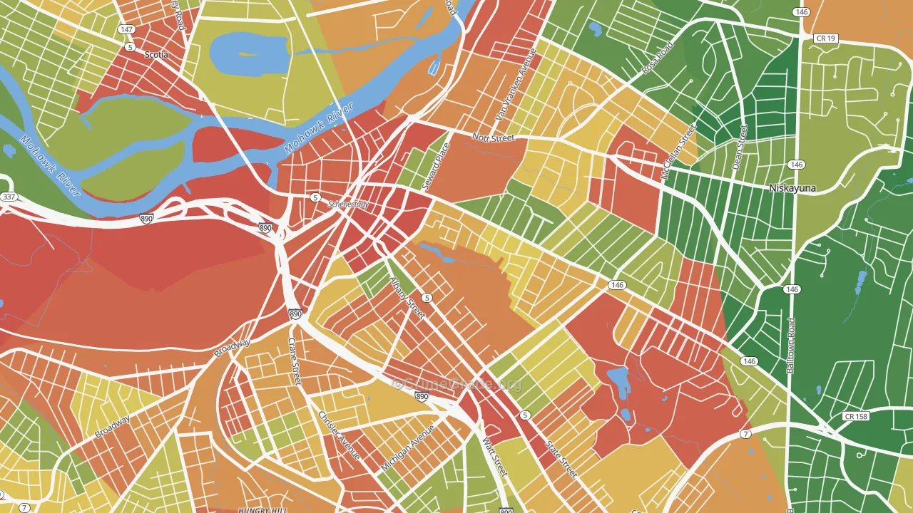Vale and Eastern Avenue, Schenectady, NY Map of Theft Rates
