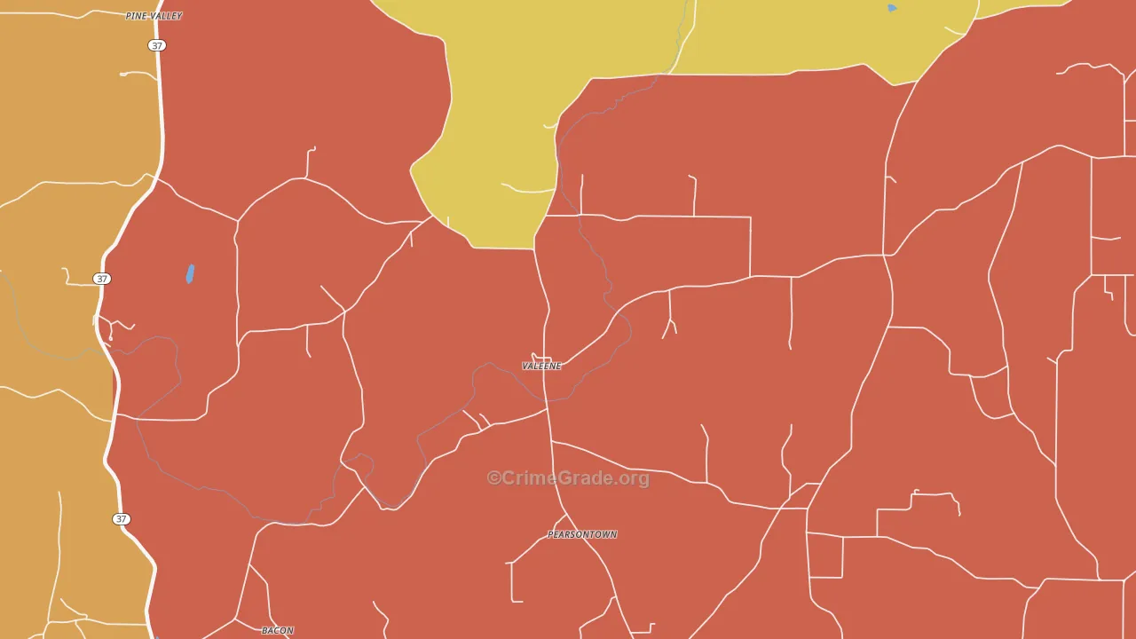 Valeene, IN Map of Theft Rates