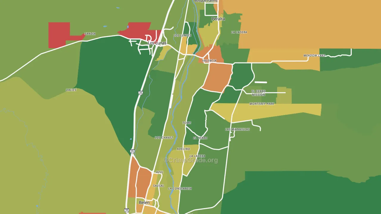 Valencia County, NM Map of Theft Rates