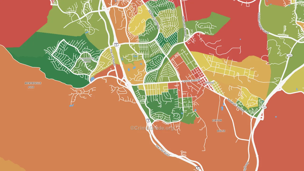 Valencia, Newhall, CA Map of Theft Rates