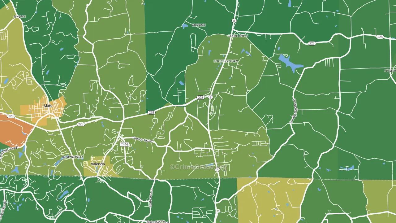 Valencia, PA Map of Theft Rates