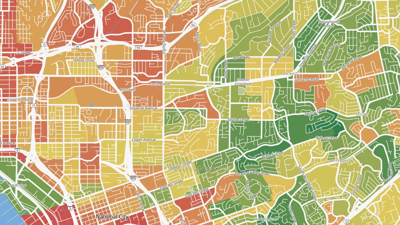 Valencia Park, San Diego, CA Map of Theft Rates