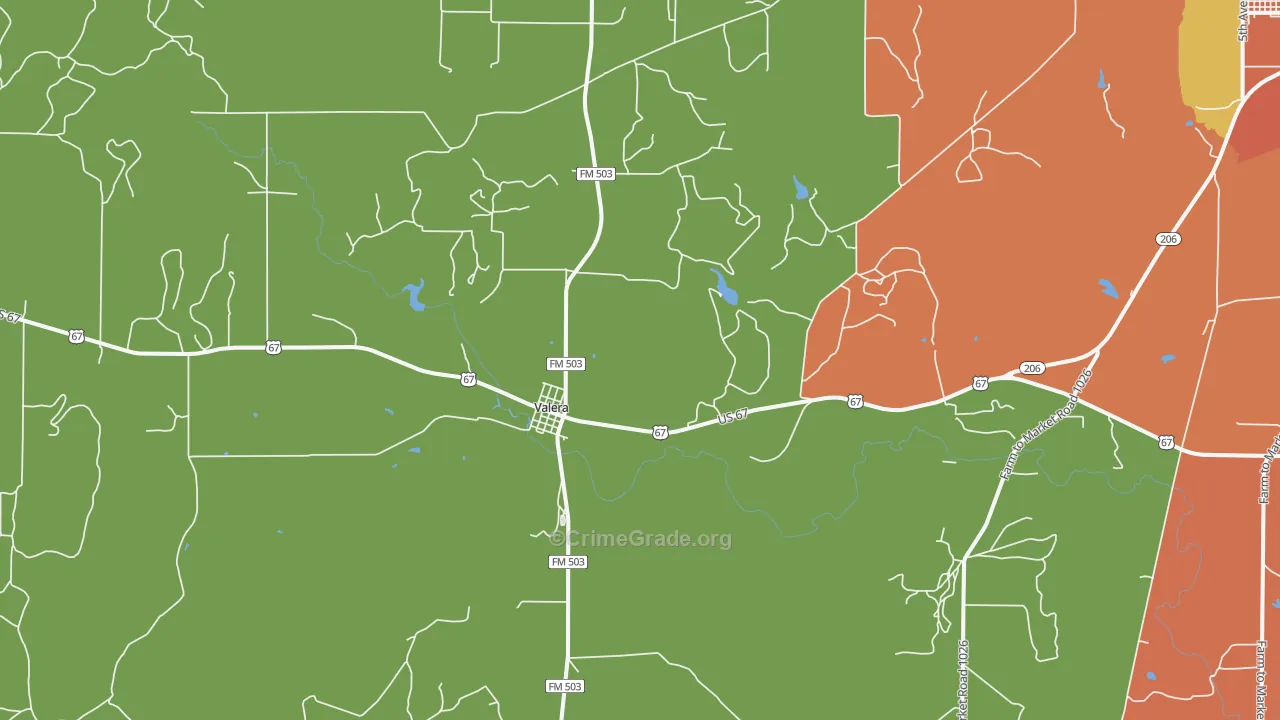 Valera, TX Map of Theft Rates