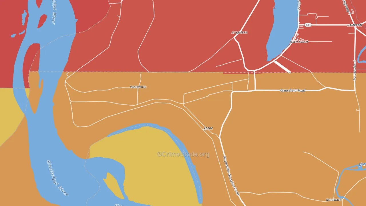 Valewood, MS Map of Theft Rates