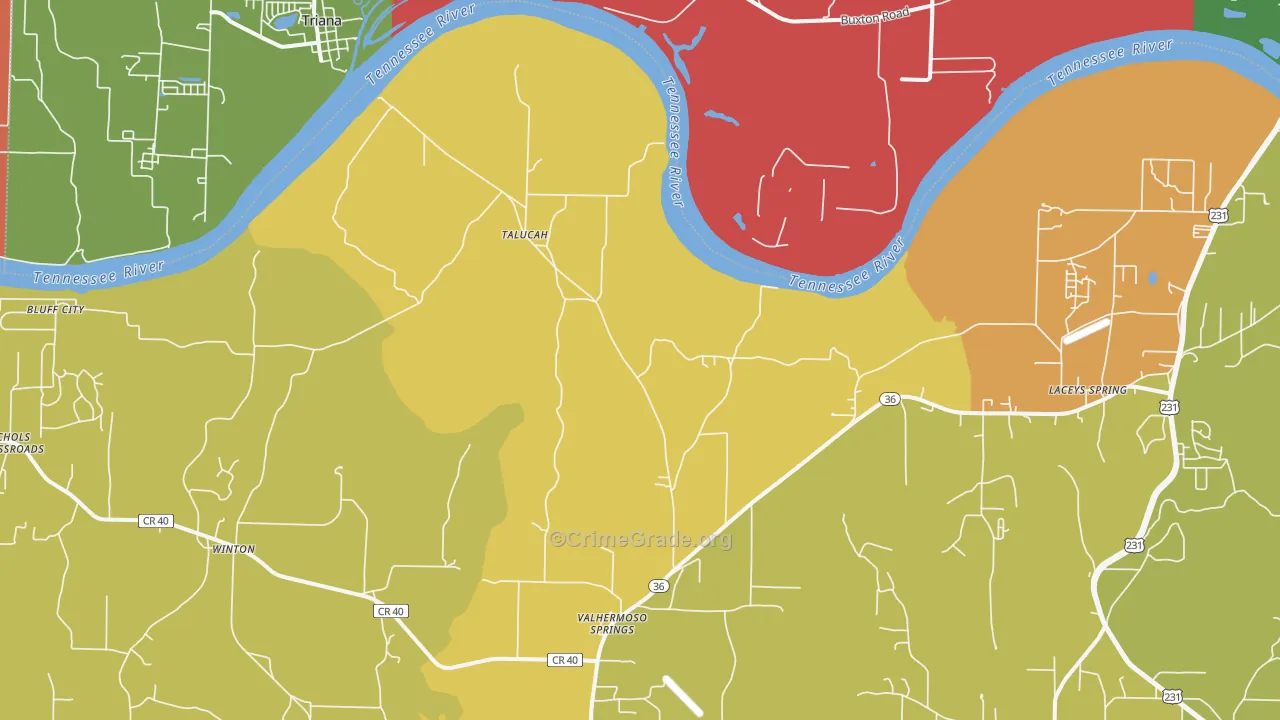 Valhermoso Springs, AL Map of Theft Rates