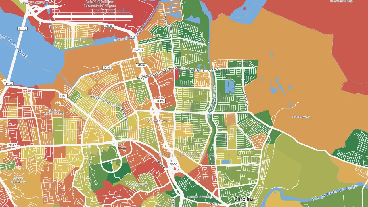 Valle Arriba Hts, Carolina, PR Map of Theft Rates
