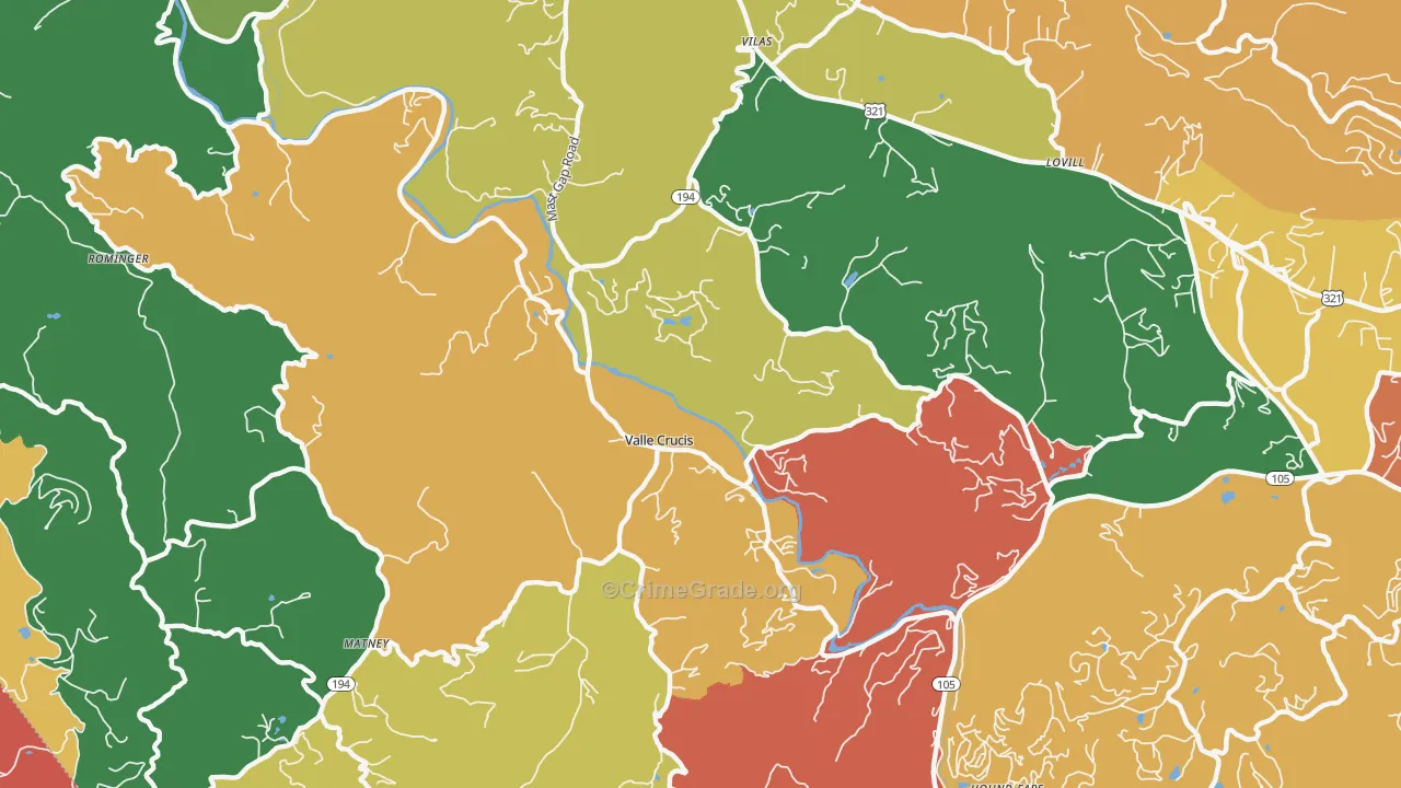 Valle Crucis, NC Map of Theft Rates