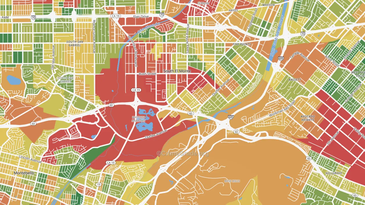 Valle Lindo, South El Monte, CA Map of Theft Rates