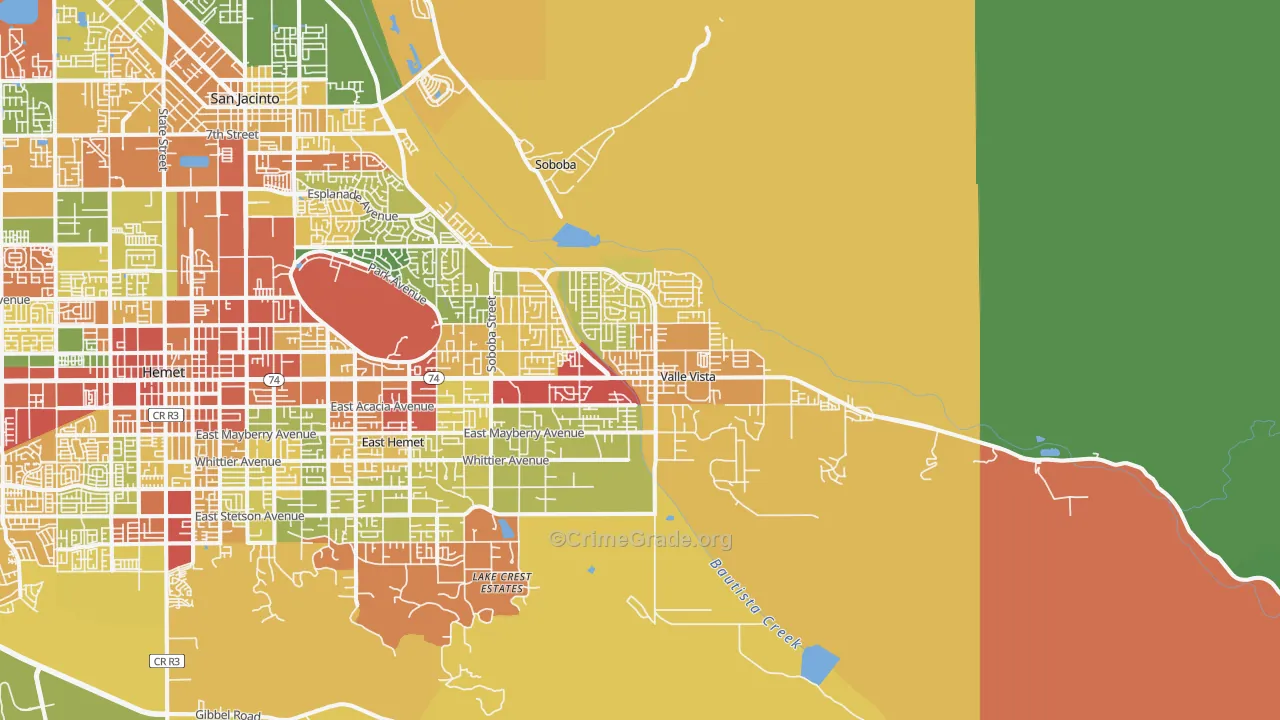 Valle Vista, CA Map of Theft Rates