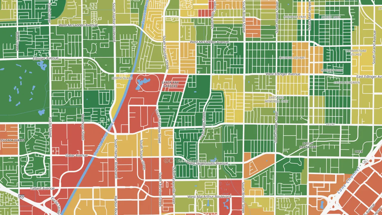 Valley Adams, Santa Ana, CA Map of Theft Rates