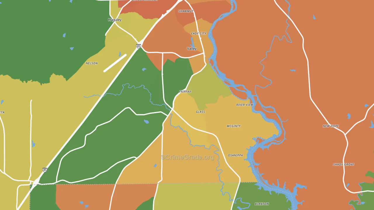 Valley, AL Map of Theft Rates