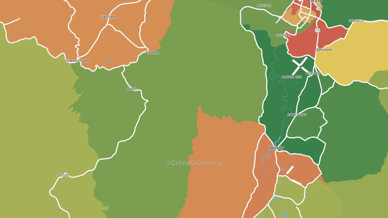 Valley Bend, WV Map of Theft Rates