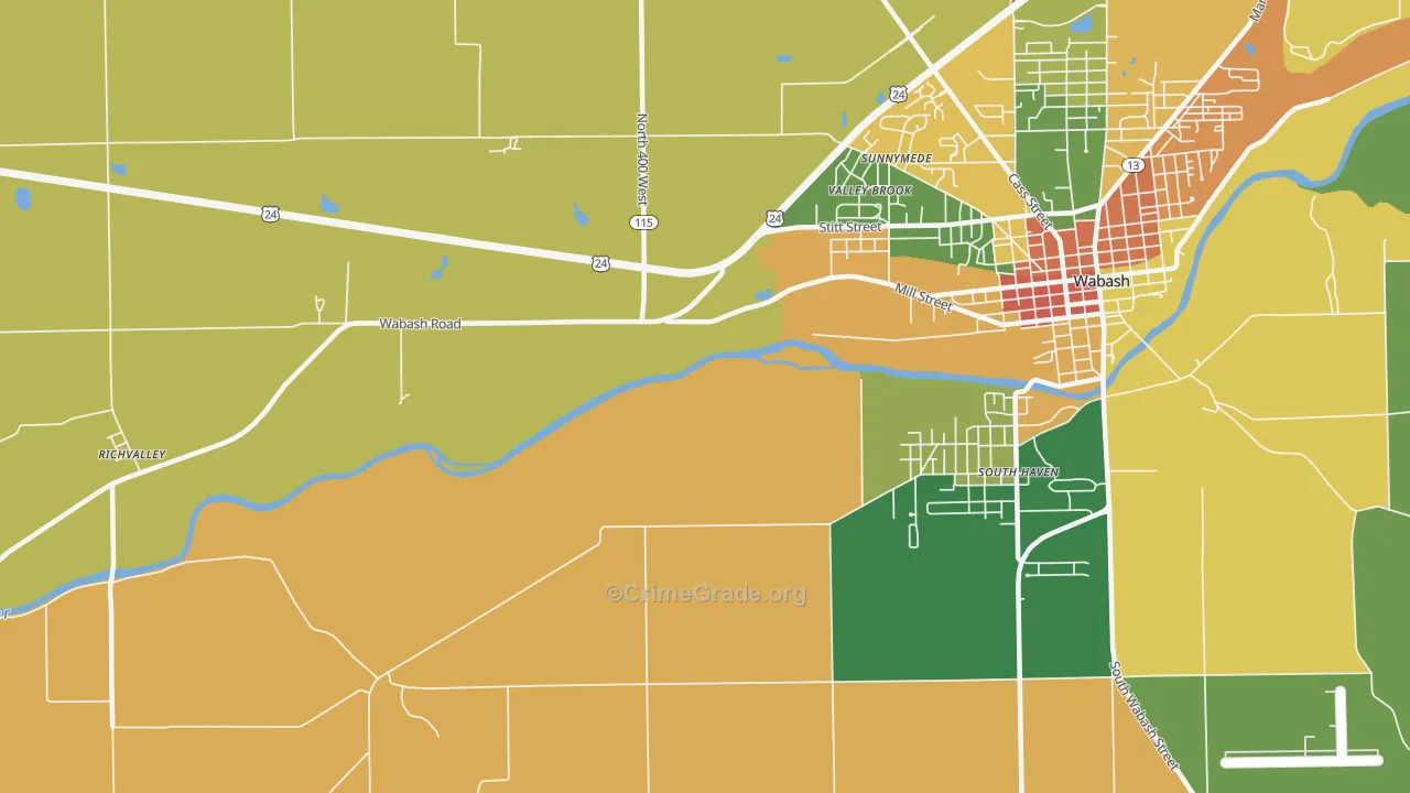 Valley Brook, IN Map of Theft Rates