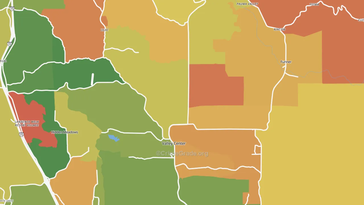 Valley Center, CA Map of Theft Rates