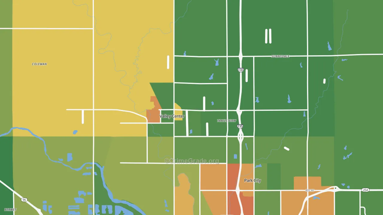 Valley Center, KS Map of Theft Rates