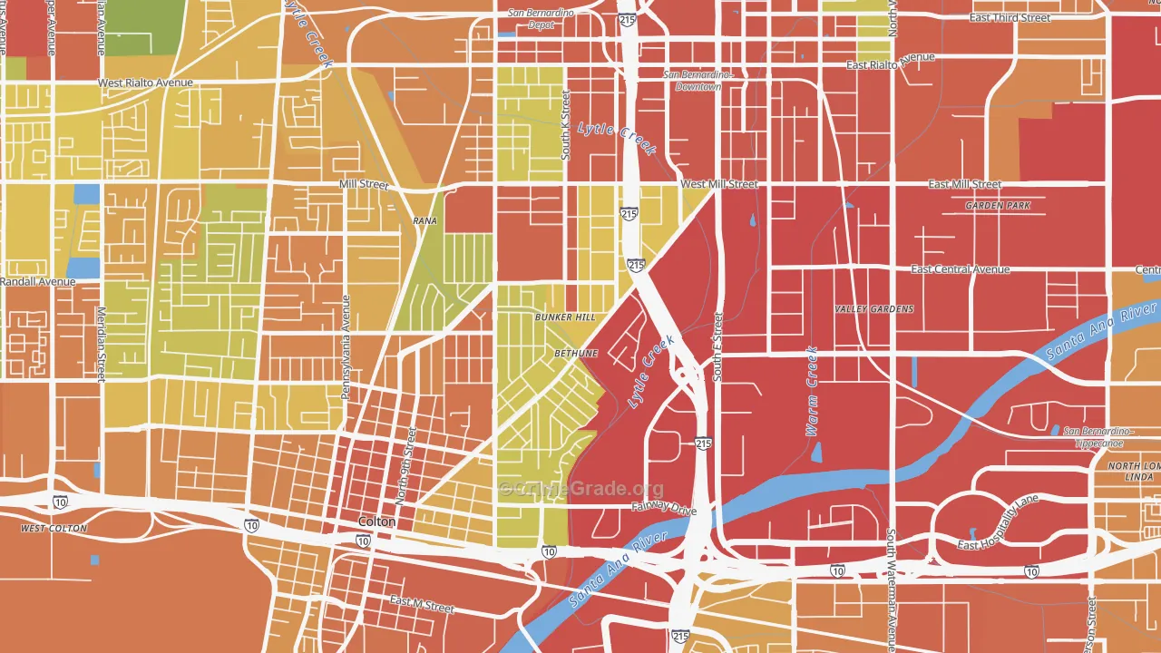Valley College, San Bernardino, CA Map of Theft Rates