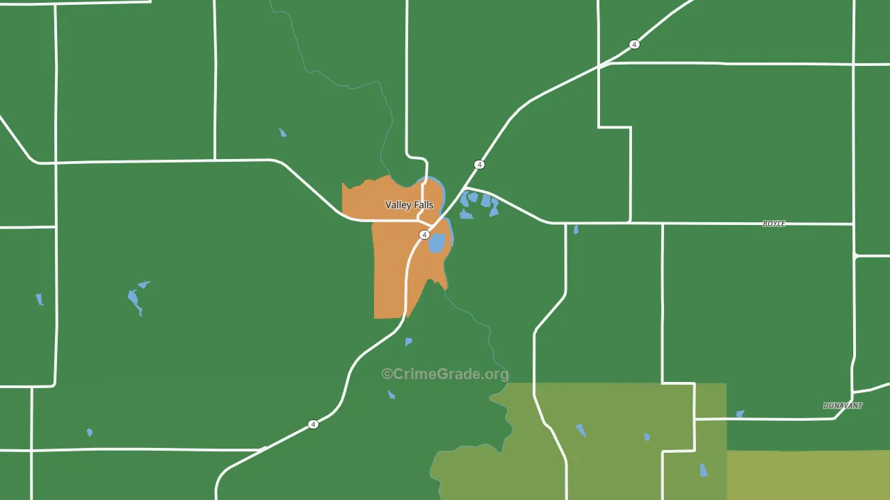 Valley Falls, KS Map of Theft Rates