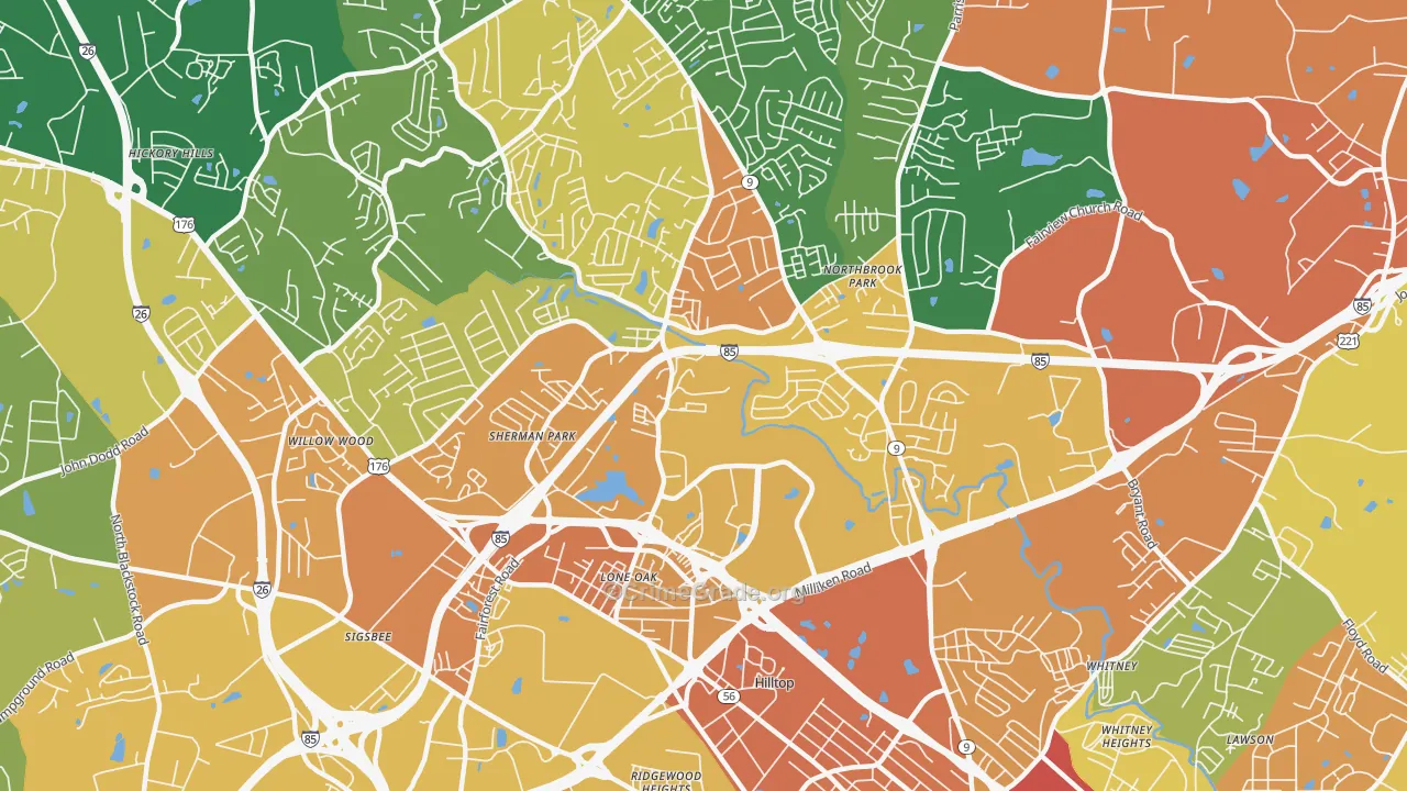 Valley Falls, SC Map of Theft Rates