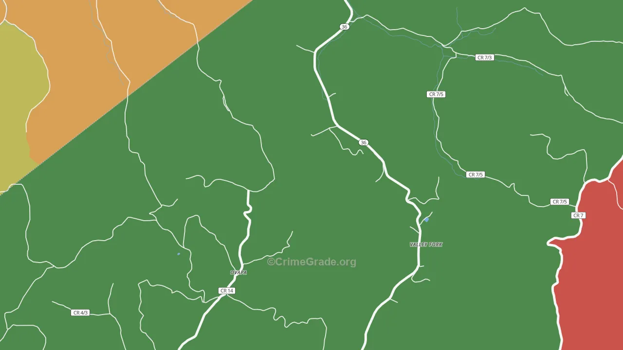 Valley Fork, WV Map of Theft Rates