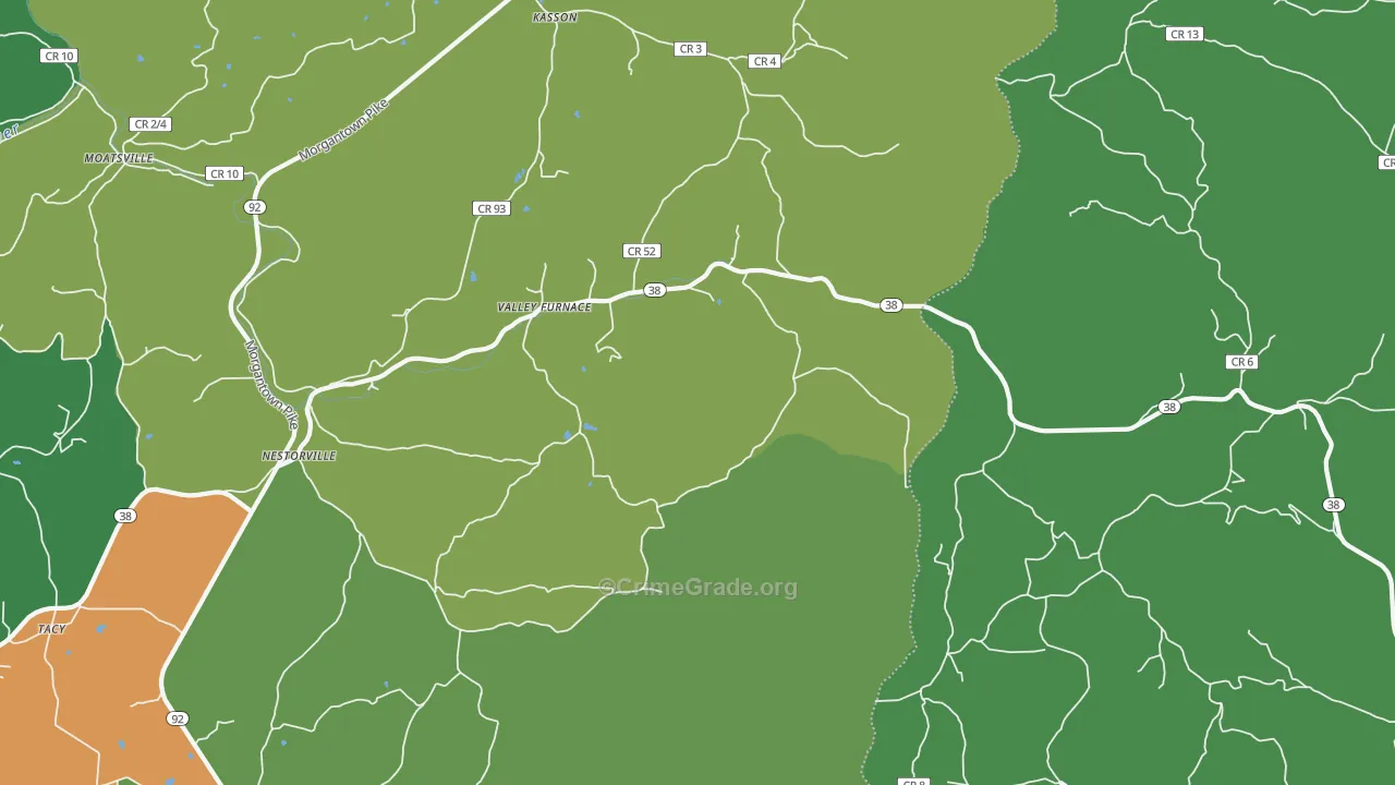 Valley Furnace, WV Map of Theft Rates
