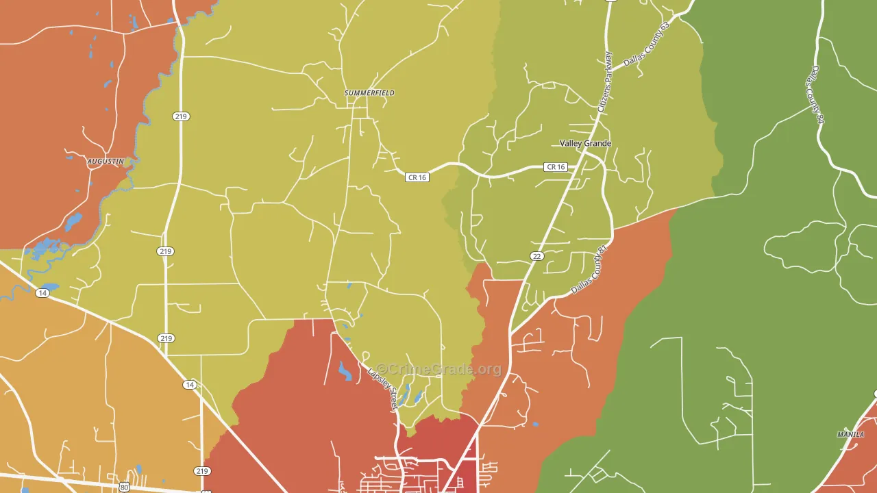 Valley Grande, AL Map of Theft Rates