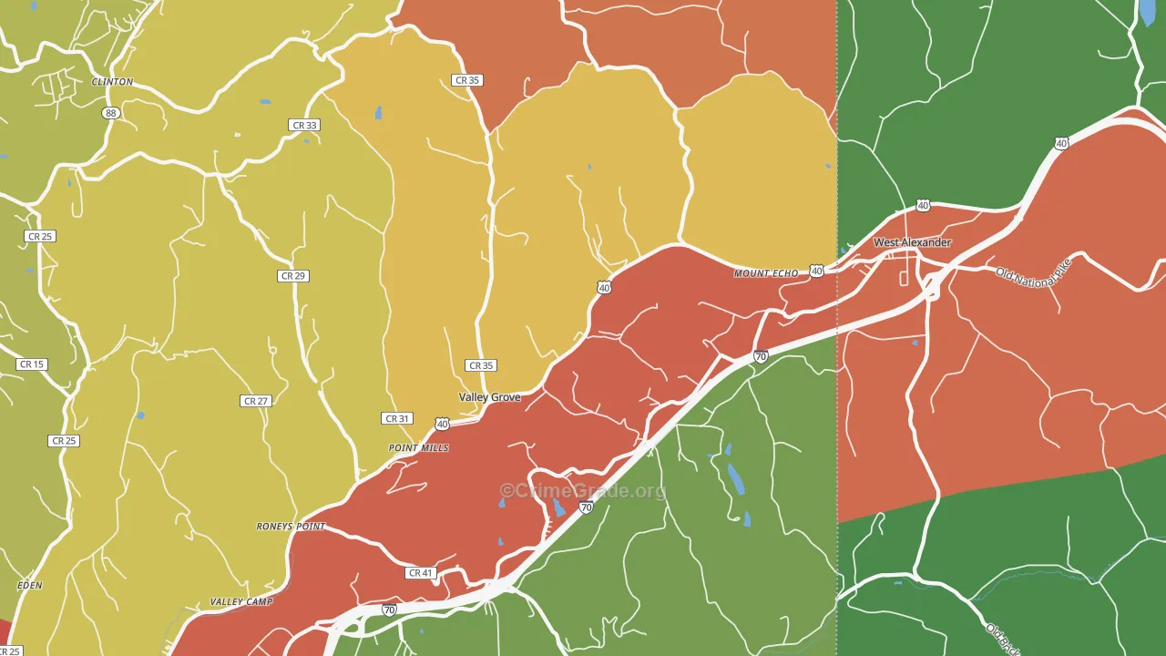 Valley Grove, WV Map of Theft Rates