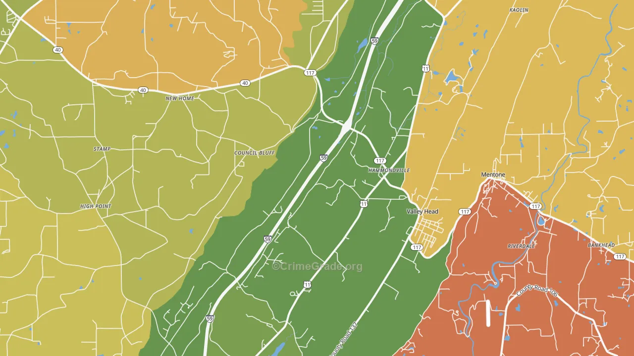 Valley Head, AL Map of Theft Rates