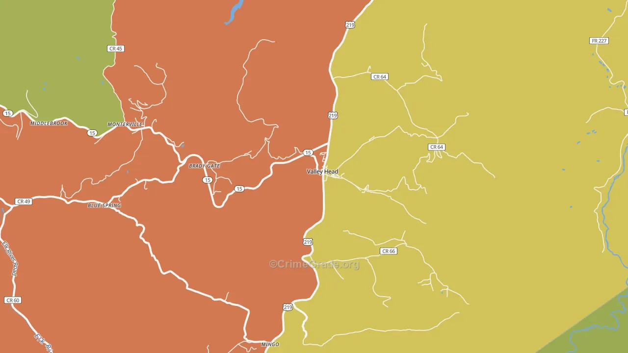 Valley Head, WV Map of Theft Rates