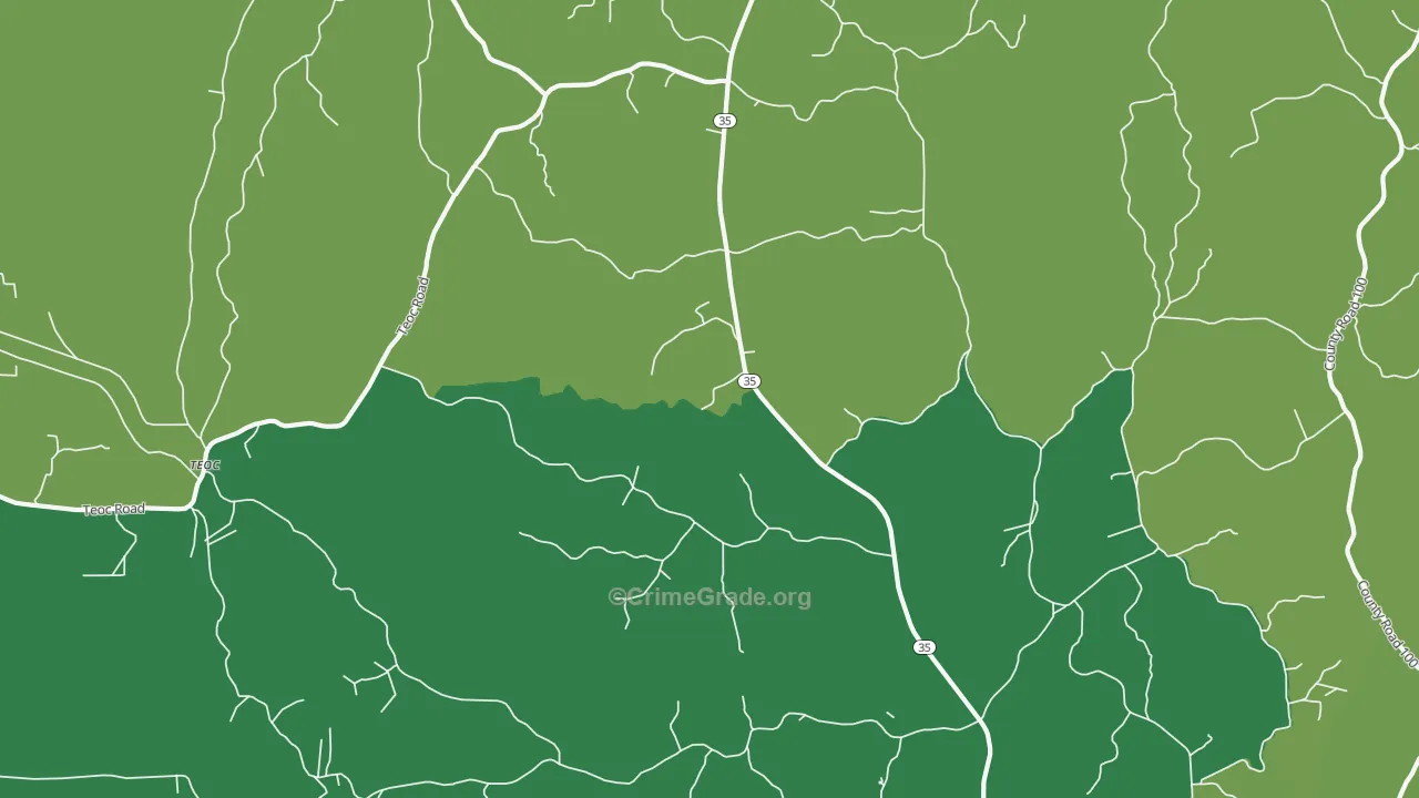 Valley Hill, MS Map of Theft Rates