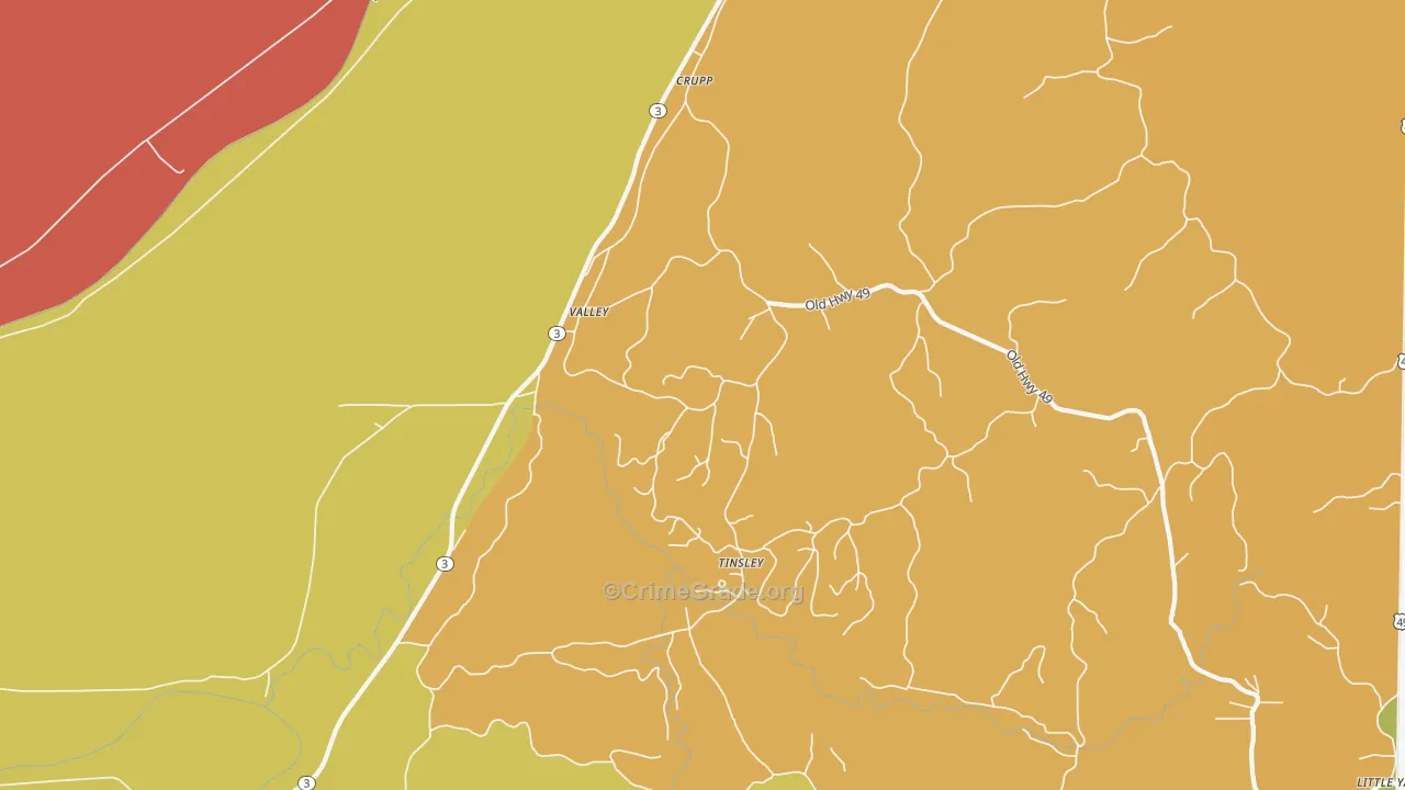 Valley, MS Map of Theft Rates