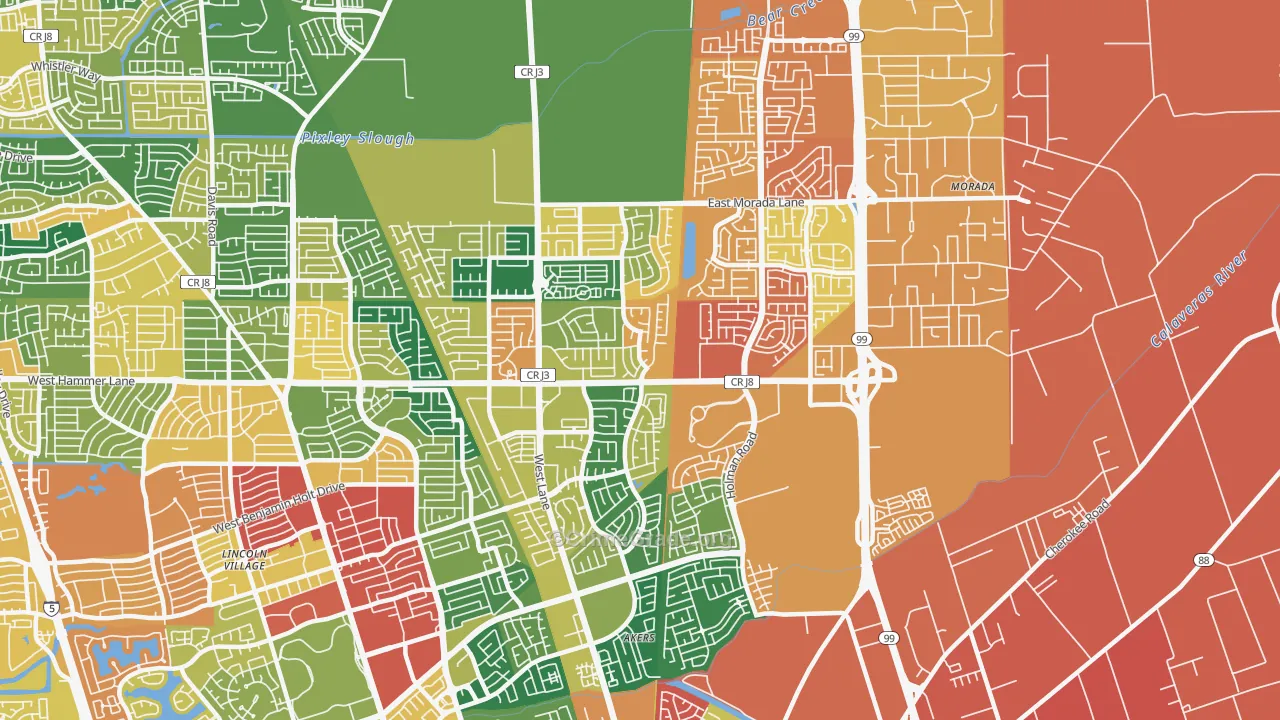 Valley Oak, Stockton, CA Map of Theft Rates